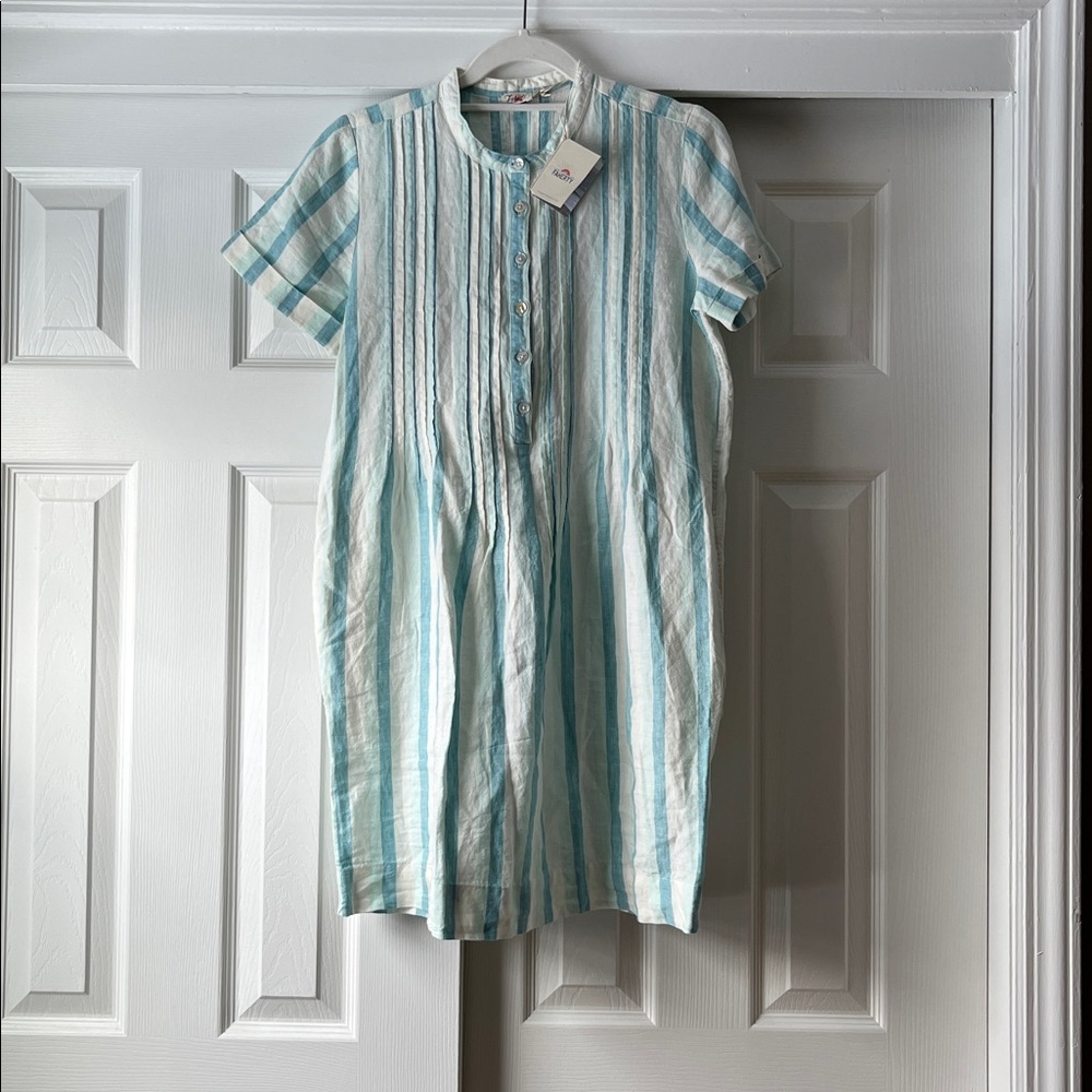 Faherty Teal and White Striped Shirt